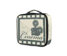 SUGARHE Schmutz Plakat Design mit Streifen Rahmen Kino Beschriftung und Projektion，Kosmetik Reise Kulturbeutel Täschchen mit Reißverschluss