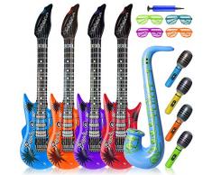 14 stück Aufblasbare Gitarre Luftgitarre Aufblasbar, Saxophon Aufblasbar Mikrofon Musikinstrumente Kinder Party Requisiten Dekorationen Favor Zubehör, Aufblasbare Rockstar manuelle luftpumpe Set