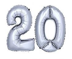 DekoRex ® Folienballon Zahlenballon Heliumballon Luftballon Geburtstag Deko 80cm Zahl Silber 20