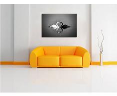 verliebte Schwäne schmusen Kunst B&W, Format: 100x70 auf Leinwand, XXL riesige Bilder fertig gerahmt mit Keilrahmen, Kunstdruck auf Wandbild mit Rahmen, günstiger als Gemälde oder Ölbild, kein Poster oder Plakat