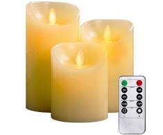 LED Kerzen,Flammenlose Kerzen 4/5/6inch Set aus 3 Echtwachs mit realistischen tanzenden LED Flammen und 10-Tasten Fernbedienung mit 2/4/6/8-Stunden Timer,300+ StundenYIWER (Elfenbein, 3×1)