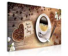 decomonkey Bilder Kaffee Küche 100x45 cm 1 Teilig Leinwandbilder Bild auf Leinwand Vlies Wandbild Kunstdruck Wanddeko Wand Wohnzimmer Wanddekoration Deko Kochen Caffe Herz Blumen Brett