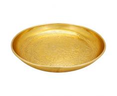 Orientalisches rundes Tablett Schale aus Metall Afet 31cm groß Gold | Orient Dekoschale mit hoher Rand | Marokkanisches Serviertablett Rund | Orientalische goldene Deko auf dem gedeckten Tisch
