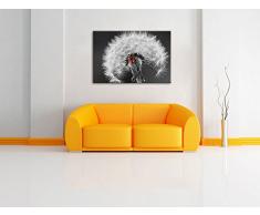 schöner Marienkäfer auf Pusteblume schwarz/weiß Format: 120x80 auf Leinwand, XXL riesige Bilder fertig gerahmt mit Keilrahmen, Kunstdruck auf Wandbild mit Rahmen, günstiger als Gemälde oder Ölbild, kein Poster oder Plakat