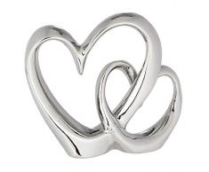 Spetebo Design Deko Herz in Silber - 20x18 cm - Keramik Tischdeko Skulptur - Dekofigur Doppelherz