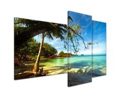 Wandbild - Tropical Beach Under Blue Sky - Thailand - Bild auf Leinwand 130x80 cm 3 teilig - Leinwandbilder Bilder als Leinwanddruck Landschaften Asien - Schaukel am Strand