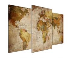 Wandbild - Weltkarte Retro - Bild auf Leinwand - 100x60 cm 3 teilig - Leinwandbilder - Bilder als Leinwanddruck - Urban & Graphic - Landkarte im Vintage-Stil