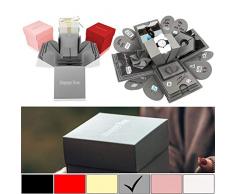 Happy Box PREMIUM SET DIY Überraschungsbox in 7 Farben | Explosionsbox, Scrapbook, faltbare Fotobox, Foto-Album für Muttertag,Jahrestag,Geburtstag,Hochzeit,Jubiläum,Valentinstag Geschenk (Grau)