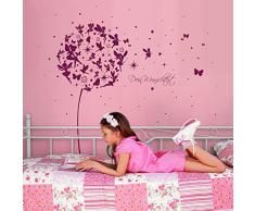 ilka parey wandtattoo-welt® Wandtattoo Wandaufkleber Wandsticker Aufkleber Sticker Pusteblume mit Elfen Feen Schmetterlingen Blumen Punkten Sternen und Wunschtext M2056 - ausgewählte Farbe: *pink* ausgewählte Größe: *S - 110cm breit x 105cm hoch*