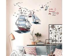 WandSticker4U- Wandtattoo SEGELSCHIFFE I Wandbilder: 98X87cm I Wand Aufkleber Maritim Ozean Meer See Anker Segel Boot Schiff Möwen Fliesen Sticker I Deko für Wohn-Schalfzimmer Bad Küche Flur GROSS