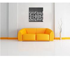 Monocrome, Manhattan Skyline Spiegelung, Format: 70x70 auf Leinwand, XXL riesige Bilder fertig gerahmt mit Keilrahmen, Kunstdruck auf Wandbild mit Rahmen, günstiger als Gemälde oder Ölbild, kein Poster oder Plakat