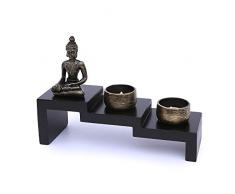 Flanacom Zen Garten mit Buddha Figur - Japanischer Miniatur Garten - Feng Shui Kerzenhalter - Esotherik Set mit 2 Teelichtern - Glücksbringer aus dem Buddhismus und Daoismus (als Teelichthalter)