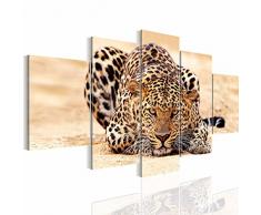 Bilder Afrika Leopard Wandbild 200 x 100 cm Vlies - Leinwand Bild XXL Format Wandbilder Wohnzimmer Wohnung Deko Kunstdrucke Gelb 5 Teilig -100% MADE IN GERMANY - Fertig zum Aufhängen 000351b