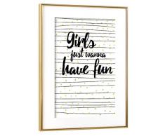 artboxONE Poster mit Rahmen 75x50 cm Musik Girl fun schwarz Gerahmtes Poster Gold - Wandbild Musik Kunstdruck von FroileinJuno