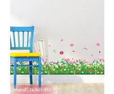 WandSticker4U®- Wandtattoo Blumenwiese mit Libellen I Breite: 2.3M I Wandsticker Wiese Frühling Fensterbilder Blumen Gras Bordüre I Wand Deko für Wohnzimmer Kinderzimmer Flur Fenster