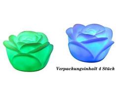 4er Set - 4 x LED Rose, Kerze, Teelicht Rose Blume mit Farbwechsel