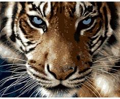 WONZOM DIY Malen nach Zahlen für Erwachsene, Malen nach Zahlen Kits auf Leinwand DIY Ölgemälde für Kinder Anfänger, Wilde Tiger Tier 16x20 Zoll Ohne Rahmen