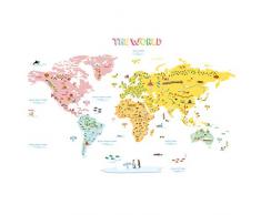 DECOWALL DLT-1616N Farbenfrohe Weltkarte Wandtattoo Wandsticker Wandaufkleber Wanddeko für Wohnzimmer Schlafzimmer Kinderzimmer (Extra Groß) (Englisch Ver.)