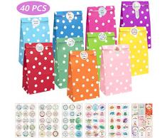 KASZOO Papiertüten, 40 Stück Bunt Geschenktüten Papier mit 84 Aufkleber(Auf Deutsch) Candy Tüten zum Verpacken von Kinder Geschenken, Gast, Mitgebsel, Giveaways, Kindergeburtstag, Hochzeit, Party