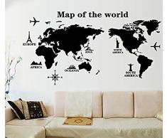 ufengke® Reisen Um Die Welt Weltkarte Wandsticker, Wohnzimmer Schlafzimmer Entfernbare Wandtattoos Wandbilder, A