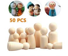 Camelize Holzfiguren Puppen,50 Stück Unvollendete Holz Familie Figuren,DIY natürliche Holzfiguren Hochzeit für Geburtstag Dekoration Bemalen Basteln
