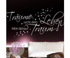 Grandora W1102 Wandtattoo Träume nicht dein Leben I schwarz 120 x 47 cm I Spruch Schlafzimmer Sterne Aufkleber selbstklebend Wandaufkleber Wandsticker
