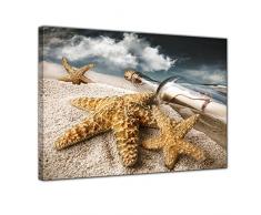 Wandbild Flaschenpost mit Seesternen - 70x50 cm Leinwandbilder Bilder als Leinwanddruck Fotoleinwand Landschaften Küste - maritim - Flasche am Strand