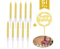 Geburtstagskerzen 50 Stücke, Gold Spiral Kuchen Kerzen Tortenkerzen und Alles Gute zum Geburtstag Kuchen Topper, Kurze Dünne Cupcake Kerzen für Geburtstag Hochzeit Party Kuchen Dekoration