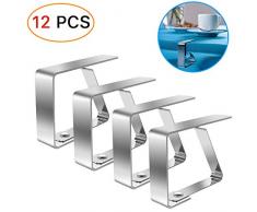 LOVEXIU Tischdeckenklammer,Tischtuchhalter12 Stück,Tischdeckenklammer Edelstahl,Tischabdeckungsklemmen Silber,Tischtuchklammern Einstellbar,Clip tischdecke,Tischdeckenklammer fur 4cmTischplatten