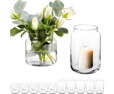 12 Stück Dekoglas im Set mit [ 6X Kerzenglas und 6X Blumenvase ] Kerzenhalter Windlicht Glas groß Vase