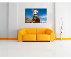 Lustiges Pferd in der Natur, Format: 100x70 auf Leinwand, XXL riesige Bilder fertig gerahmt mit Keilrahmen, Kunstdruck auf Wandbild mit Rahmen, günstiger als Gemälde oder Ölbild, kein Poster oder Plakat