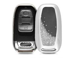 kwmobile Autoschlüssel Hülle kompatibel mit Audi 3-Tasten Autoschlüssel Keyless - TPU Schutzhülle Schlüsselhülle Cover Schneekugel Sterne Silber Metallic Silber