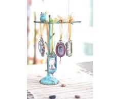 Antik dekorativer Zinn Weihnachtsbaum Schmuck Halter Ständer mit Eule, blau 17,3 x 25,7 cm