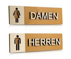 WC Schild Echtholz Holz Edel Piktogramme Toilette Toilettenschilder Türschild Damen Herren (Damen + Herren)