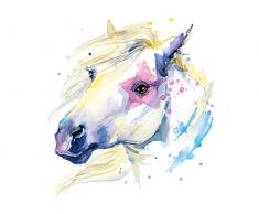 GRAZDesign Pferde Kinderzimmer Deko - Wandtattoo mit Pferdekopf und Blumen - Aquarell Wandbild / 53x50cm (HxB)