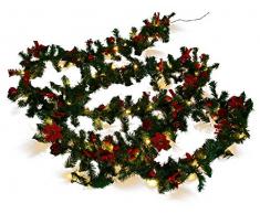 Weihnachtsdeko Tannen- Girlande 270cm mit 20er LED - Lichterkette und Deko, rot