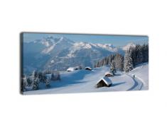 Leinwandbild Panorama Nr. 367 Winterwanderung 100x40cm, Keilrahmenbild, Bild auf Leinwand, Gebirge Winder Schnee