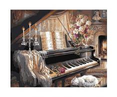 Klavier Retro Ölgemälde DIY Malen Nach Zahlen für Erwachsene Kinder Leinwand Kits DIY Digitale Gemälde Kits Hauptdekoration,Withframe,60x75cm