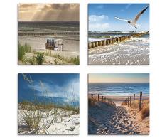 Artland Leinwandbilder auf Holz Wandbild Bild Set 4 teilig je 30x30 cm Quadratisch Landschaft Strand Natur Strand Ostsee Sand Düne Gräser K2VB
