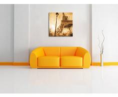 Retro Eifelturm in Paris, Format: 70x70 auf Leinwand, XXL riesige Bilder fertig gerahmt mit Keilrahmen, Kunstdruck auf Wandbild mit Rahmen, günstiger als Gemälde oder Ölbild, kein Poster oder Plakat