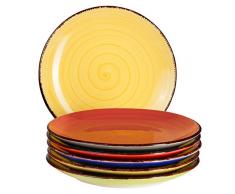 6-TLG. Teller-Set Malaga | Bunt | Kuchenteller Rund | Ø 19.5 cm | H 2.5 cm | Kleine Dessert-Teller | Steingut-Speiseteller | Handbemalt | Bicolor