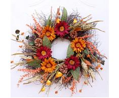 YC° Herbst Sonnenblumen Kranz, Handgemachter Rebenkranz Für Erntedank Weihnachten Innen Und Hochzeitsabendessendekoration Im Freien