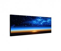 Panoramabild auf Leinwand und Keilrahmen 150x50cm Erde Weltall Galaxie Sterne