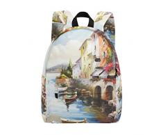 DEZIRO Ölgemälde Maritim City Schultasche für Herren Reisetasche