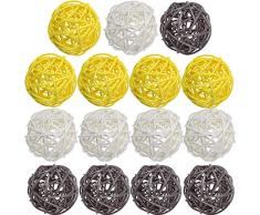 15 Stück gemischte Rattan-Kugeln, dekorative Kugeln für Vasen und Bastelprojekte, Partys, dekorative Bastelarbeiten, Hochzeit, Weihnachten, Tischdekoration, Babyparty Gelb, Weiß, Grau