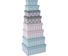Paper Collection Geschenkschachtel Kartonage Box 8er Set Streifen Ornamente blau rosa grau rechteckig