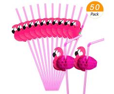 Hysagtek Flamingo Trinkhalme, biegsame Cocktail-Trinkhalme für Party, Geburtstag, Hochzeit, Geschirr, Dekoration, Rose, 50 Stück