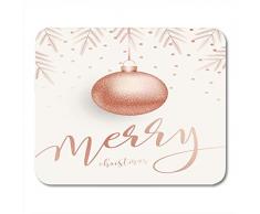 Mauspads Rose Modern Frohe Weihnachten mit Lettreing Pink Gold Metallkugel mit Tannenzweigen und Konfetti Winter Mauspad für Notebooks, Desktop-Computer Büromaterial