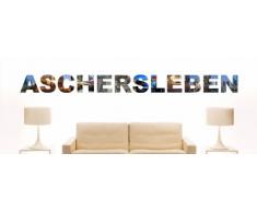 INDIGOS UG - WANDTATTOO / Wandsticker / Wandaufkleber / Aufkleber farbige Wandschrift Städtename Aschersleben mit Sehenswürdigkeiten 96 x 8 cm Länge