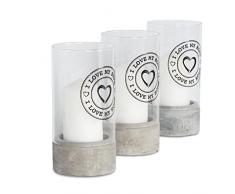 3er Set Deko-Glas 16x8cm mit Kerze Beton Zement I love my home Geschenk Windlicht Dekoration